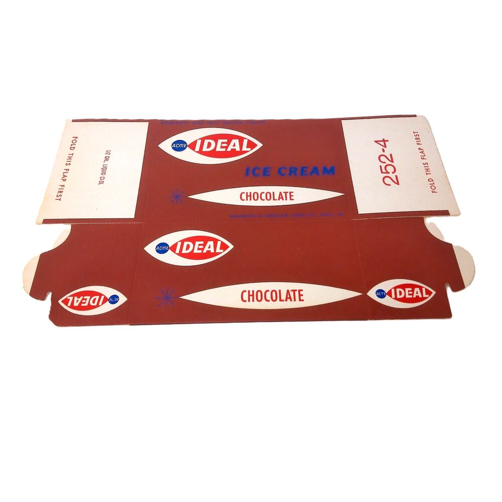 Vintage Acme Ideal Chocolate Ice Cream Folded Box Carton